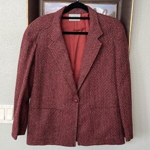 DIANE VON FURSTENBERG Women's Wool Silk Tweed Blazer Notched Collar Red Tan 10